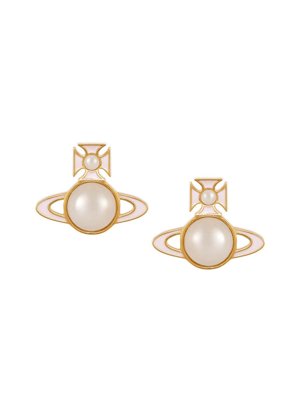 Vivienne Westwood Tillya Pearl Earrings Pink Enamel Gold Plated
