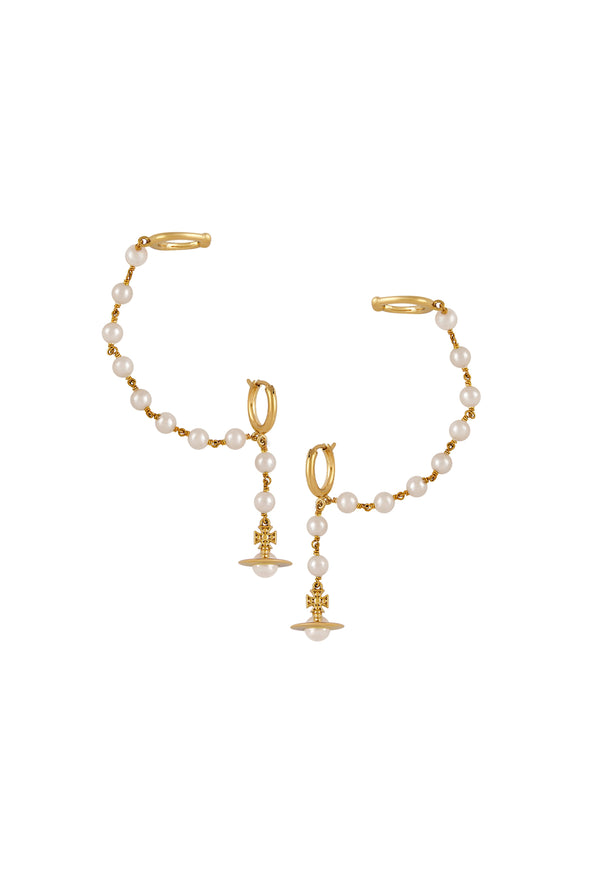 Vivienne Westwood Cream Rose Pearl Samara Earrings Gold Plated
