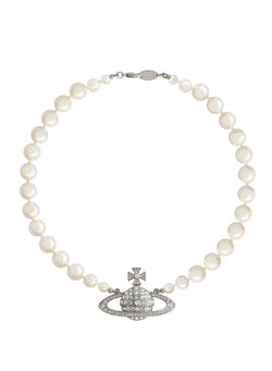 Vivienne Westwood Platinum Plated Cream Pearl Bas Relief Choker