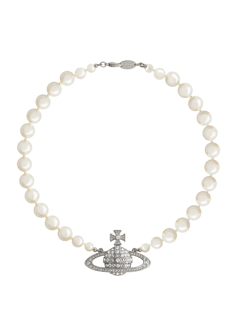 Vivienne Westwood Platinum Plated Cream Pearl Bas Relief Choker