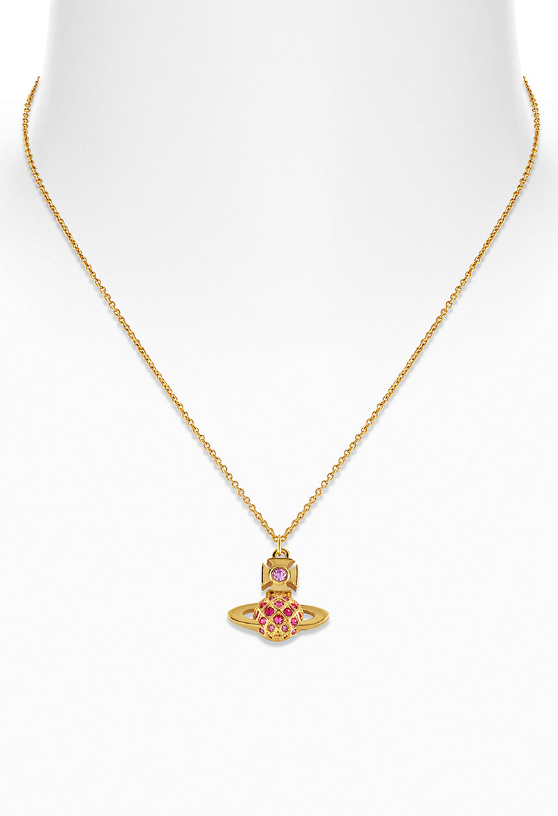 Vivienne Westwood Willa Rose / Pink / Fuchsia Bas Relief Pendant Gold Plated