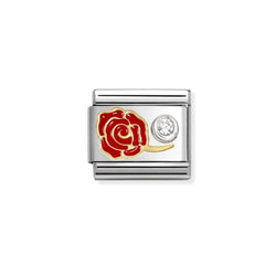 Nomination Composable Classic Link Red Rose With CZ Stainless Steel 925 Silver 750 Gold