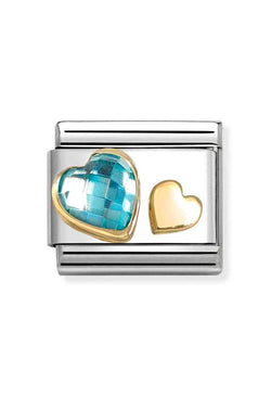 Nomination Composable Classic Link Faceted Light Blue Heart With Small Plain Heart in Gold