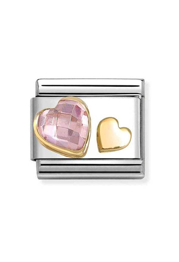 Nomination Composable Classic Link Faceted Pink Heart With Small Plain Heart in Gold