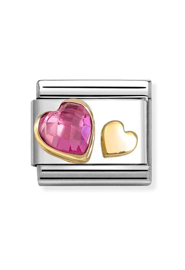 Nomination Composable Classic Link Faceted Dark Pink Heart With Small Plain Heart in Gold