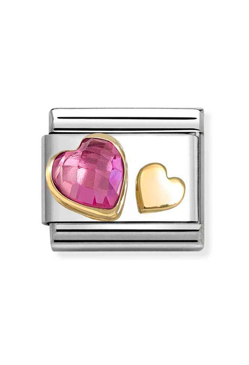 Nomination Composable Classic Link Faceted Dark Pink Heart With Small Plain Heart in Gold