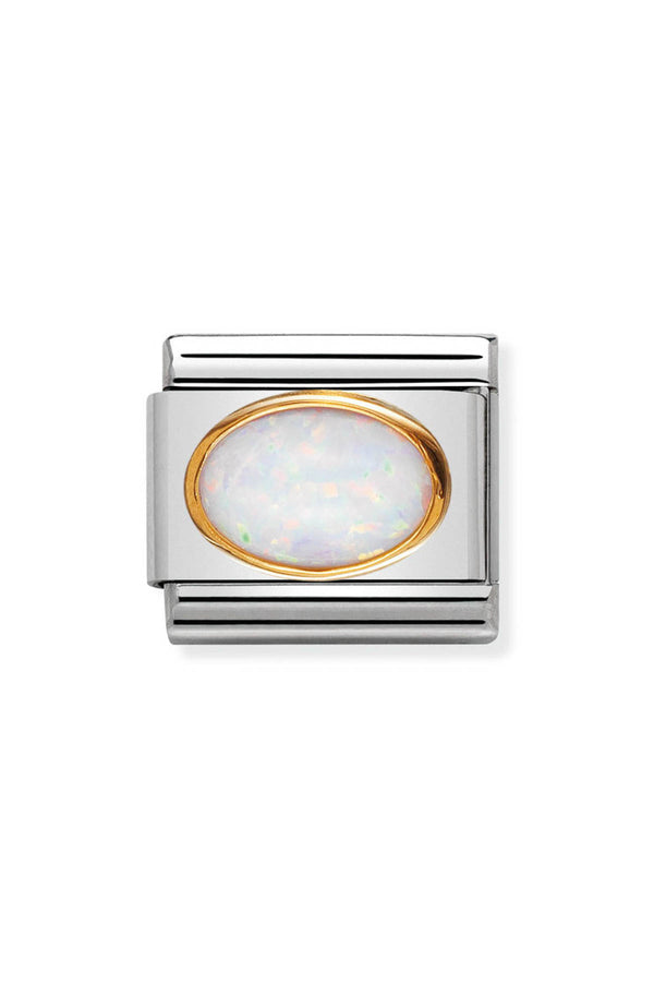 Nomination Composable Classic Link Oval Hard Stones White Opal in 18k gold