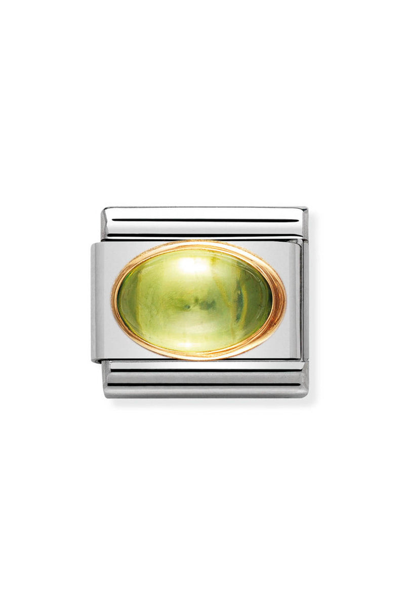 Charm with green cabochon and gold setting.
