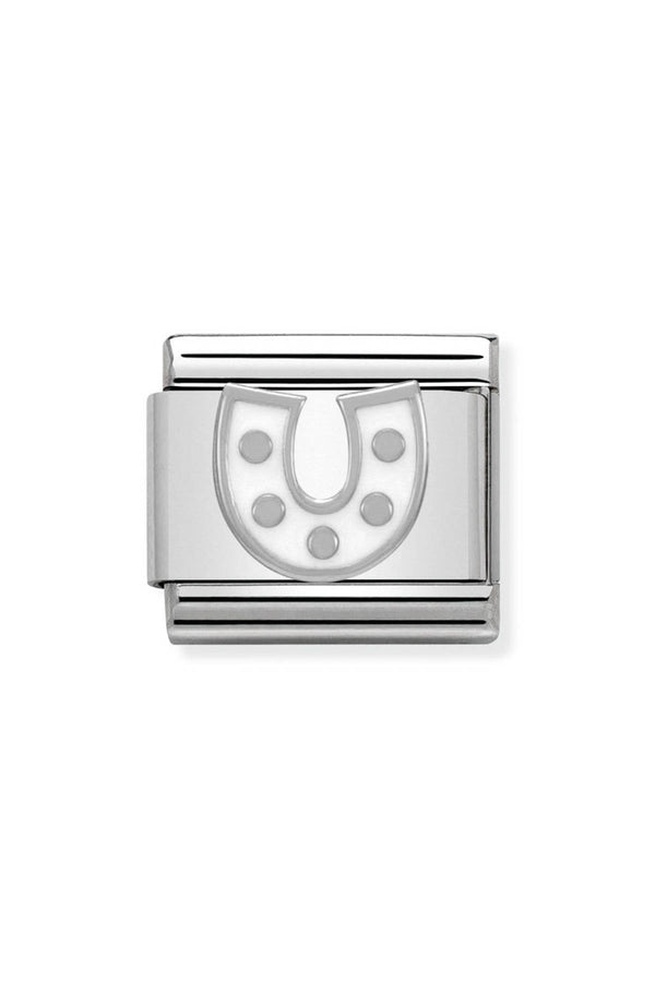 Nomination Composable Classic Link SYMBOLS White Horseshoe in Stainless Steel Enamel & Silver 925