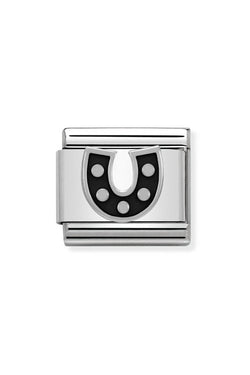 Nomination Composable Classic Link SYMBOLS Black Horseshoe in Stainless Steel Enamel & Silver 925