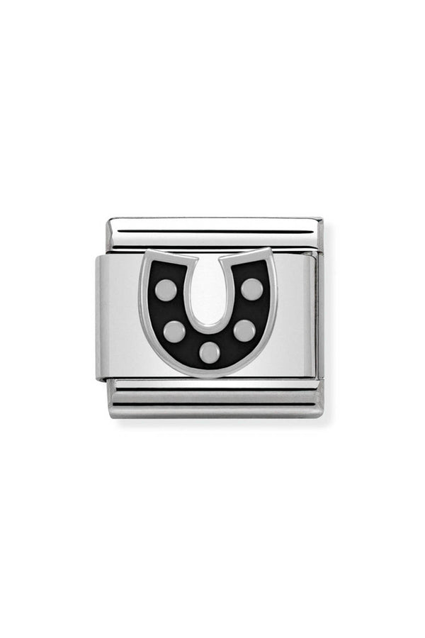 Nomination Composable Classic Link SYMBOLS Black Horseshoe in Stainless Steel Enamel & Silver 925