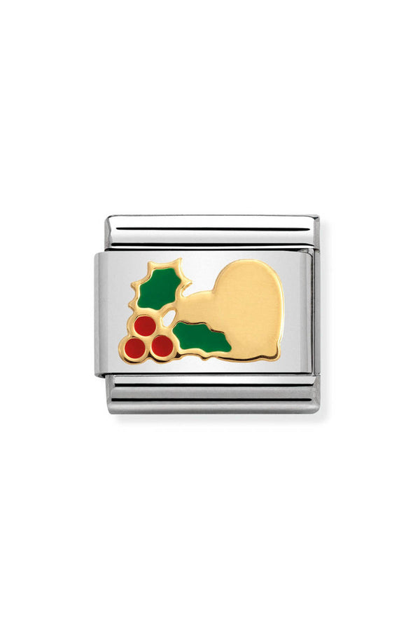 Nomination Composable Classic Link Christmas Heart With Holly in 18k gold