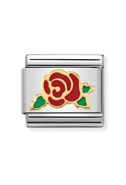 Nomination Composable Classic Red Rose Versailles in Steel, Enamel and 18k Gold *