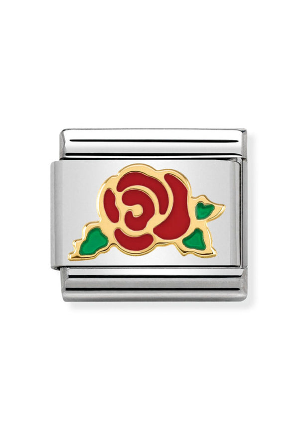 Nomination Composable Classic Red Rose Versailles in Steel, Enamel and 18k Gold *