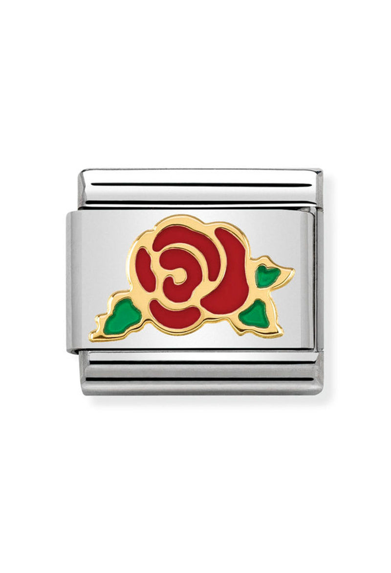 Nomination Composable Classic Red Rose Versailles in Steel, Enamel and 18k Gold *