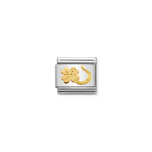 Nomination Composable Classic Link Horseshoe amd Four-Leaf Clover in 18ct Gold