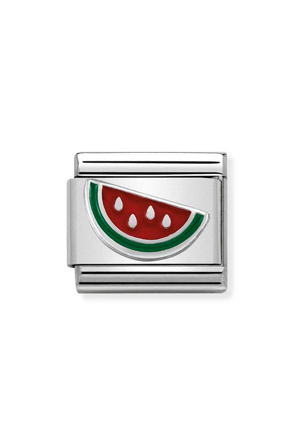 Silver charm with a slice of watermelon design.