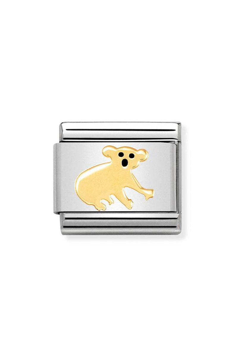 Silver charm with a gold koala design.