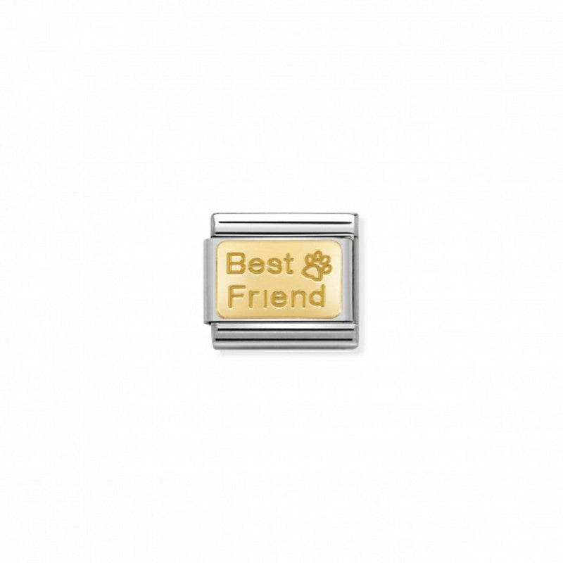 Nomination Composable Classic Link Engraved Signs BEST FRIEND WITH PAW in Stainless Steel with 18k Gold