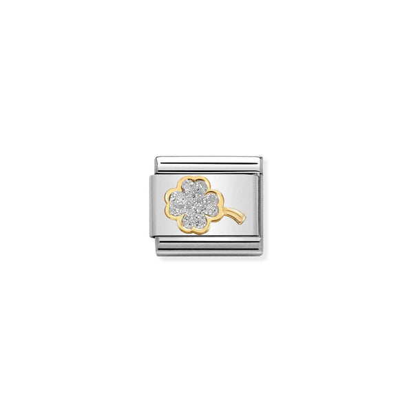 Nomination Composable Classic Link Glitter Four-Leaf Clover in 18ct Gold