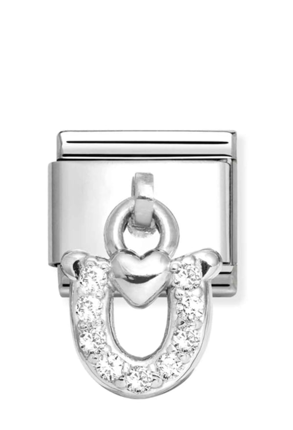 Nomination Composable Classic Link Horseshoe with Heart Drop in Silver