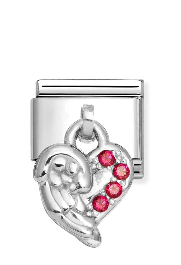 Nomination Composable Classic Link Red Winged Heart Drop in Silver *