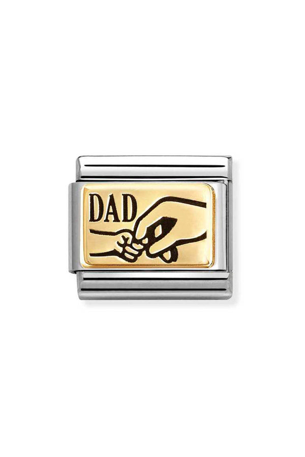 Nomination Composable Classic Plates Dad Holding Hands in Steel and 18k Gold