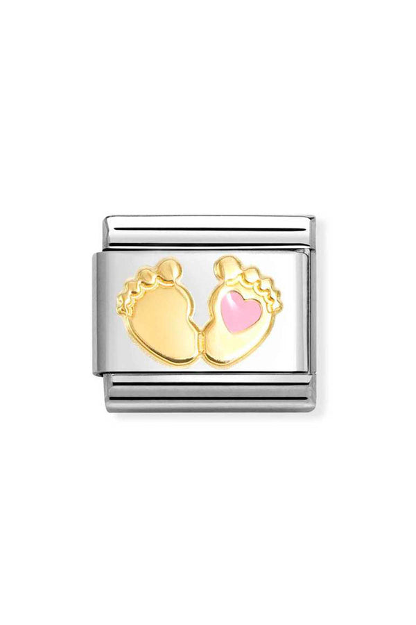 Nomination Composable Classic Symbols Pink Foot in Steel, Enamel and 18k Gold
