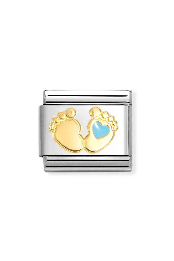 Nomination Composable Classic Symbols Blue Foot in Steel, Enamel and 18k Gold