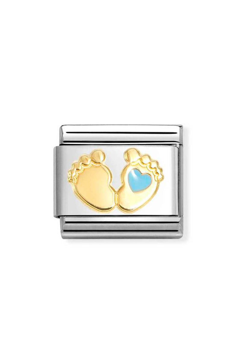 Nomination Composable Classic Symbols Blue Foot in Steel, Enamel and 18k Gold