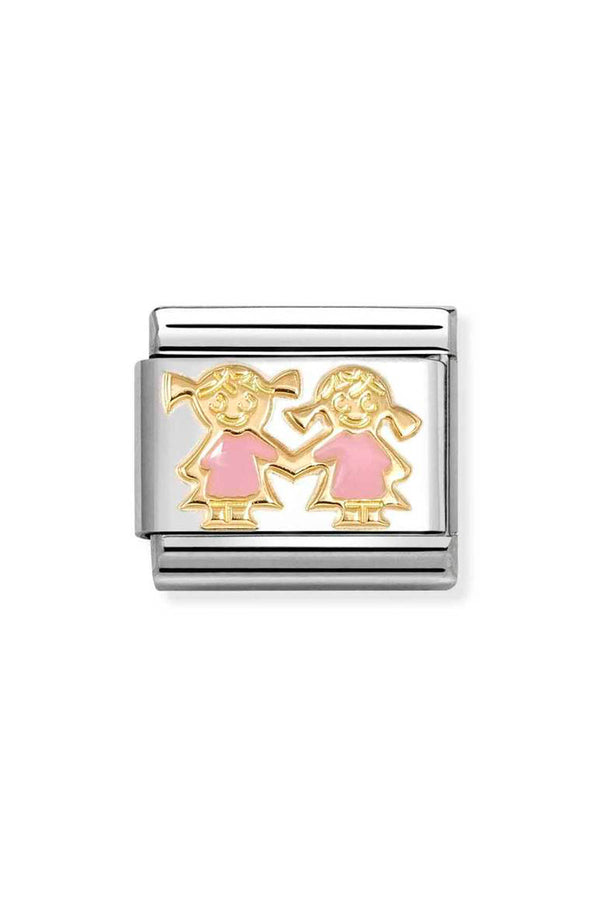 Nomination Composable Classic Symbols Pink Sisters in Steel, Enamel and 18k Gold