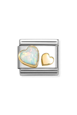 Nomination Composable Classic Link Opal Heart With Small Plain Heart in Gold