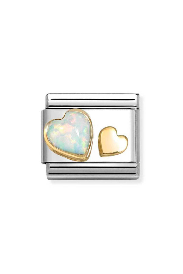 Nomination Composable Classic Link Opal Heart With Small Plain Heart in Gold