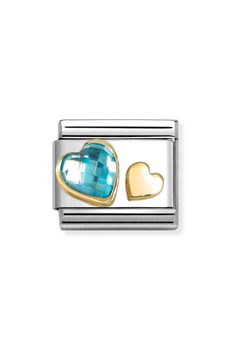 Nomination Composable Classic Link Faceted Light Blue Heart With Small Plain Heart in Gold