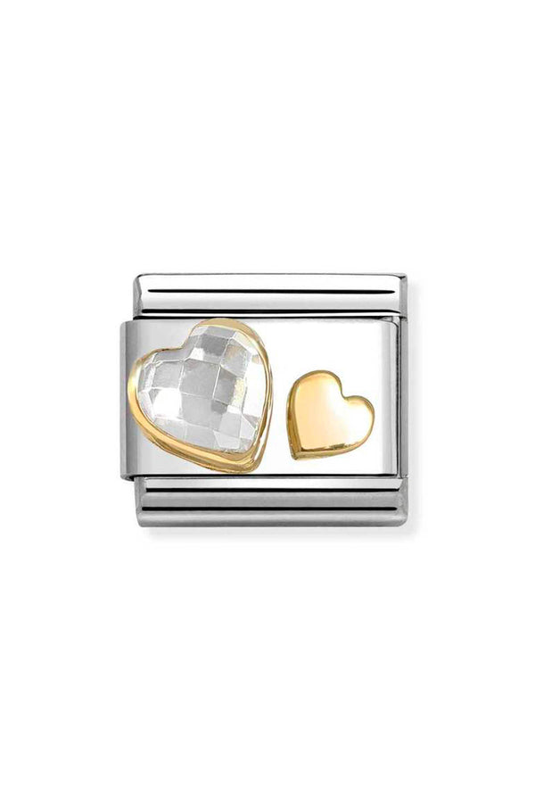 Nomination Composable Classic Link Faceted Clear Heart With Small Plain Heart in Gold