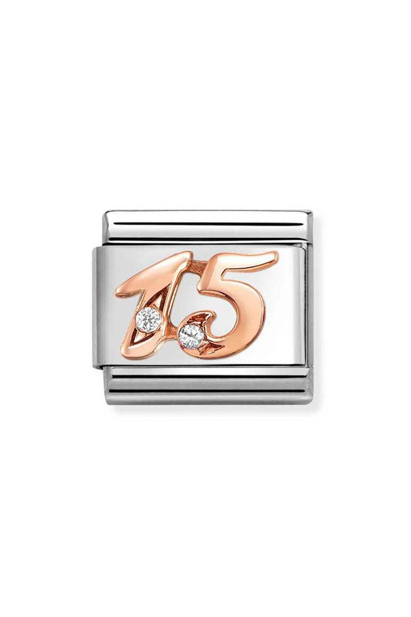 Nomination Composable Classic Link NUMBERS 15 in Steel, Zircon & Gold 375