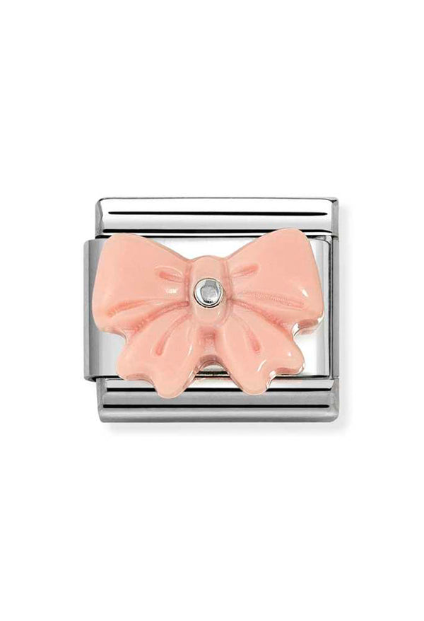 Nomination Composable Pink Resin Bow Charm Silver