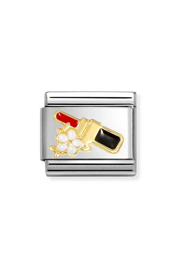 Nomination Composable Classic Symbols Red Lipstick With Flowers in Steel, Enamel and 18k Gold