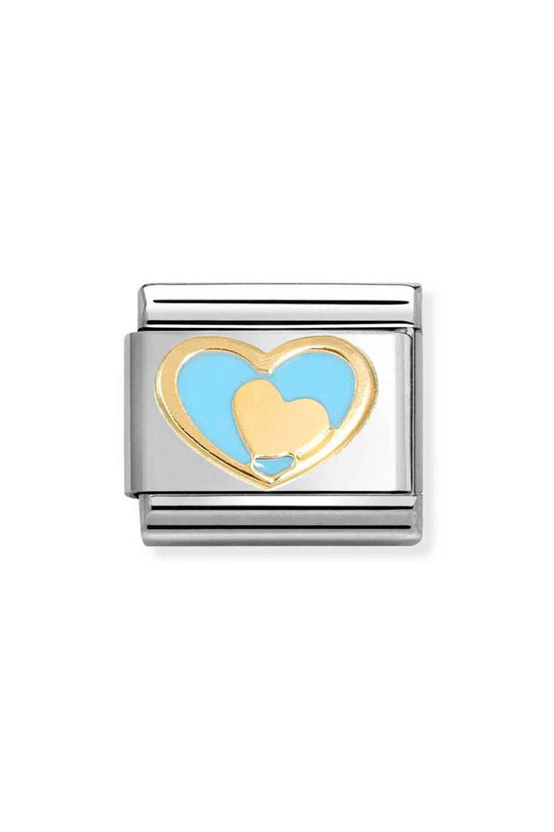 Nomination Composable Classic LOVE 2 BLUE HEART in Stainless Steel, Enamel and Bonded Yellow Gold
