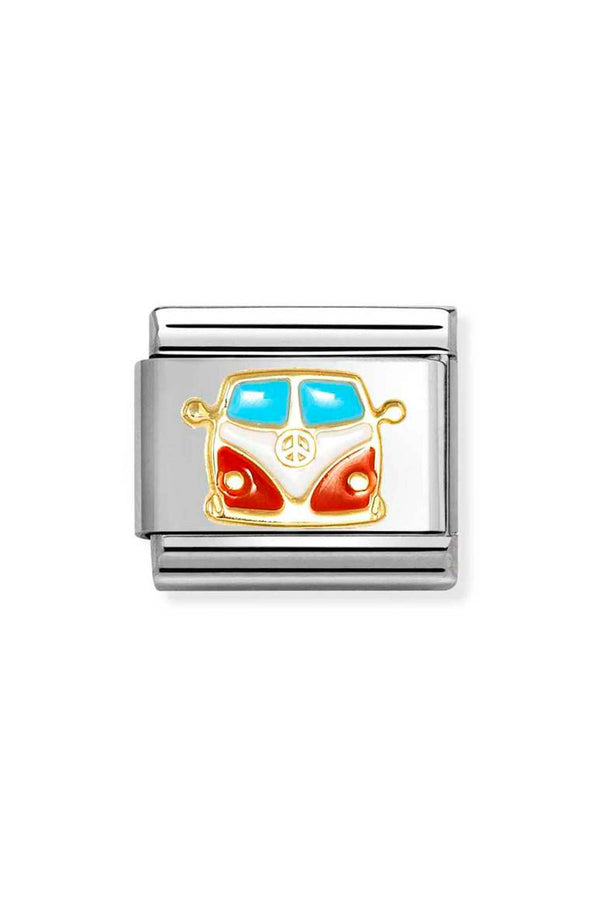 Nomination Composable Classic SYMBOLS Red and White Campervan in Steel, Enamel and 18k Gold