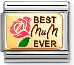 Nomination Composable Classic PLATES Pink Best Mum Ever in steel, enamel and 18k gold