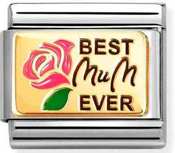 Nomination Composable Classic PLATES Pink Best Mum Ever in steel, enamel and 18k gold