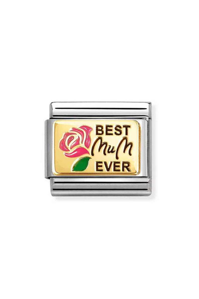 Nomination Composable Classic PLATES Pink Best Mum Ever in steel, enamel and 18k gold