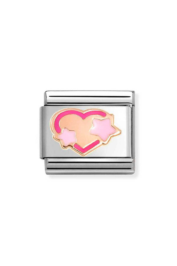 Nomination Composable Classic Link SYMBOLS Pink Fuchsia Star Heart in Steel, Rose Gold 375