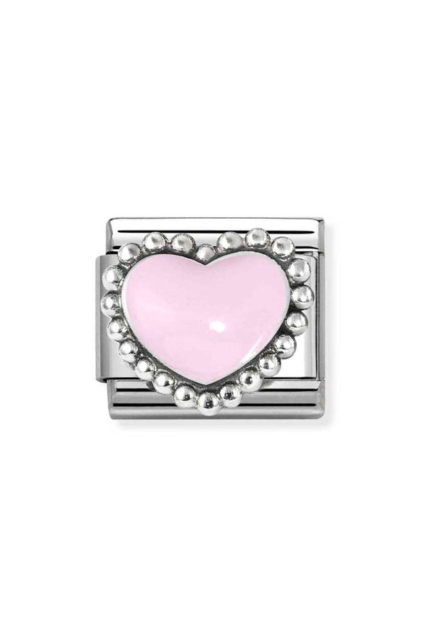 Nomination Composable Classic Pastel Pink Enamel Raised Heart In Stainless Steel and Silver