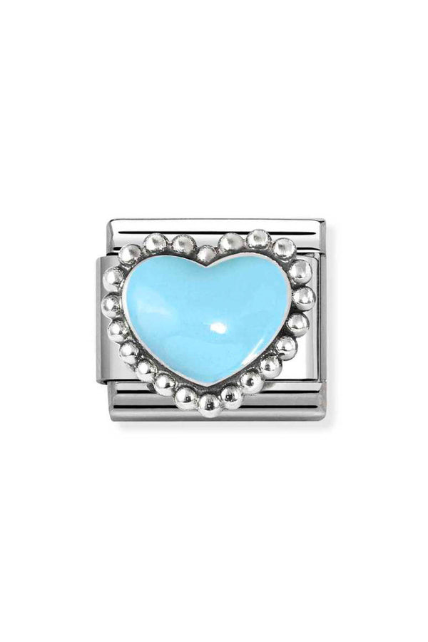 Nomination Composable Classic Blue Enamel Raised Heart In Stainless Steel and Silver