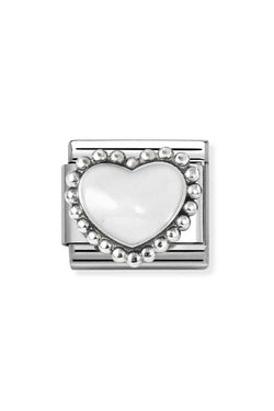 Nomination Composable Classic White Enamel Raised Heart In Stainless Steel and Silver