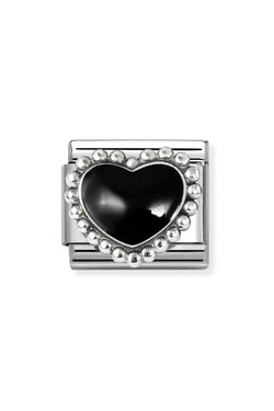 Nomination Composable Classic Black Enamel Raised Heart In Stainless Steel and Silver