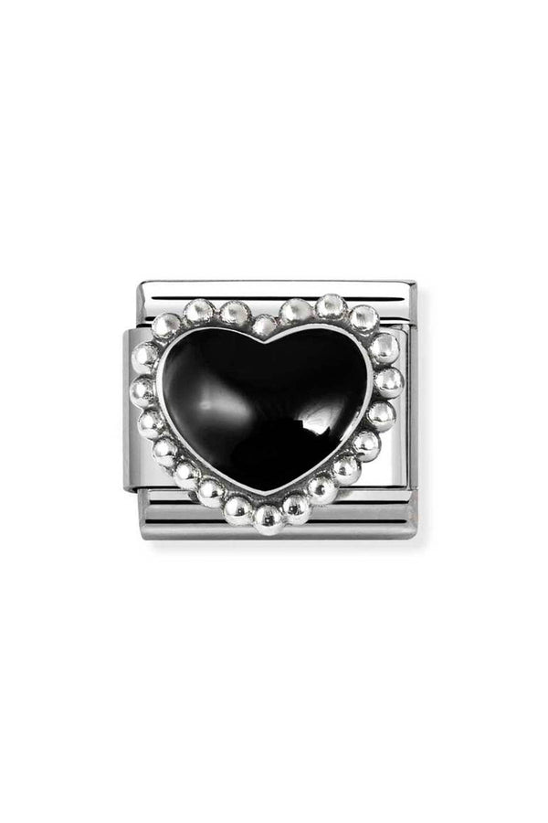 Nomination Composable Classic Black Enamel Raised Heart In Stainless Steel and Silver