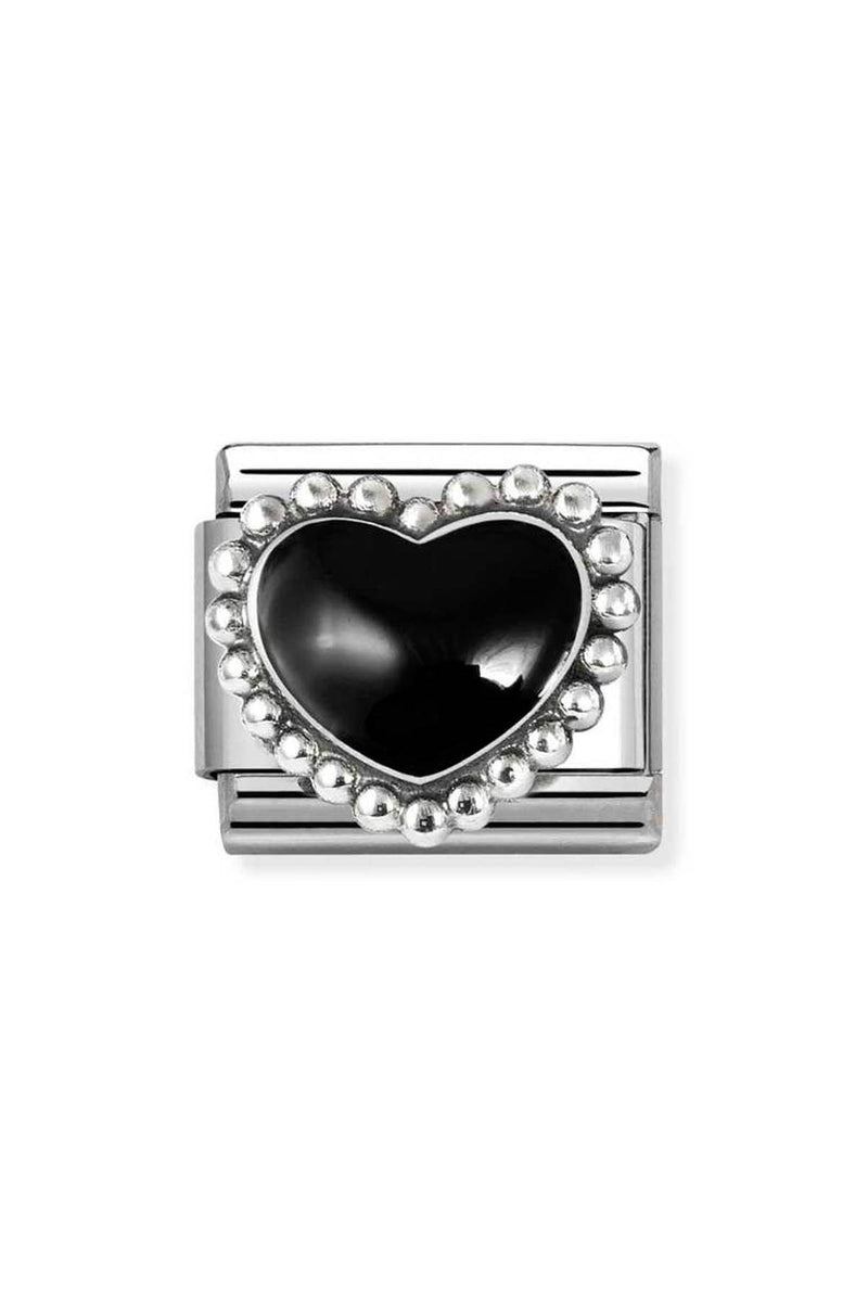 Nomination Composable Classic Black Enamel Raised Heart In Stainless Steel and Silver